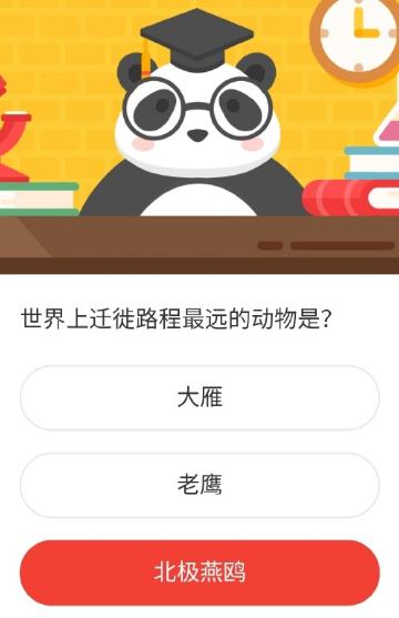 世界上迁徙路程最远的动物是 森林驿站2020年11月24日森林小课堂答案
